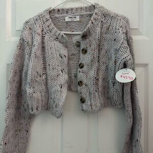 Cropped Cardigan Double Zero Gray Cable Knit